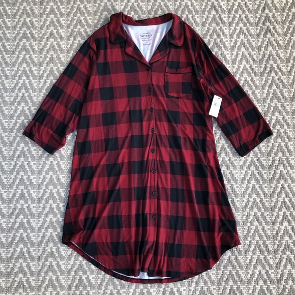 torrid Other - Torrid black red buffalo check button up sleep gown size 2